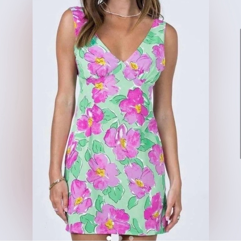 princess polly Quincy mini dress green/pink floral, US 4